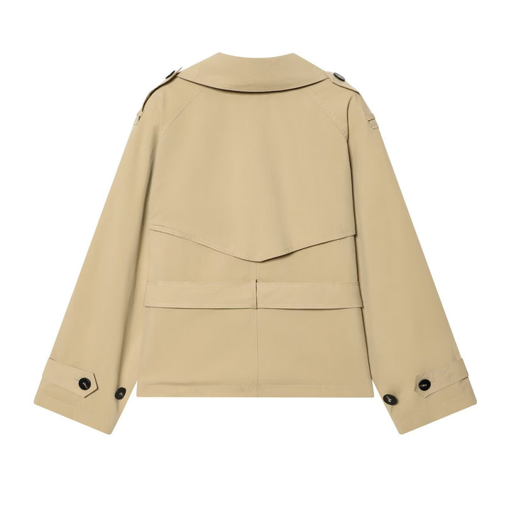 Damen Kurz geschnittener Trenchcoat mit Taillengürtel und Schulterklappen Drune