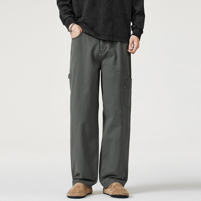 Herren Lockerweite Twill-Cargohose mit aufgesetzten Seitentaschen und geradem Bein Drune