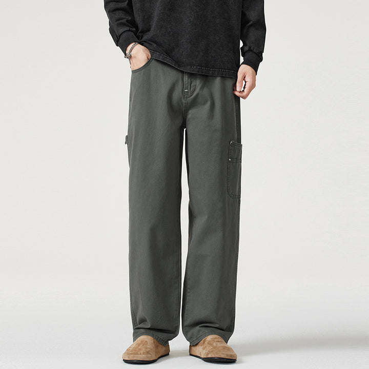 Herren Lockerweite Twill-Cargohose mit aufgesetzten Seitentaschen und geradem Bein Drune