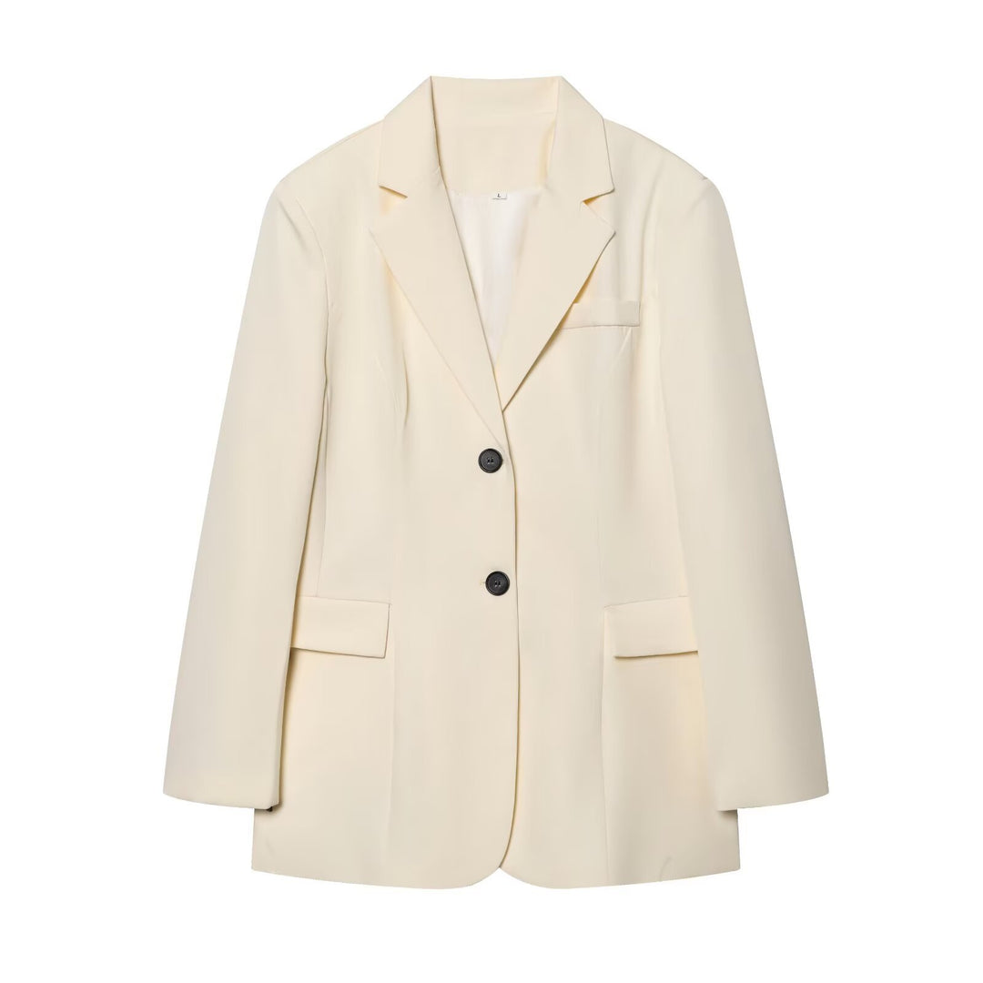 Damen eleganter Longline-Blazer mit taillierten Abnähern und Pattentaschen Drune