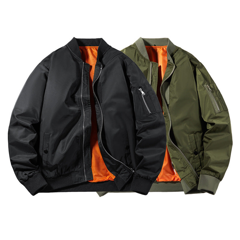 Herren Moderne Nylon-Bomberjacke im Aviatorstil mit kontrastierendem Innenfutter und Ärmel-Zipfach Drune