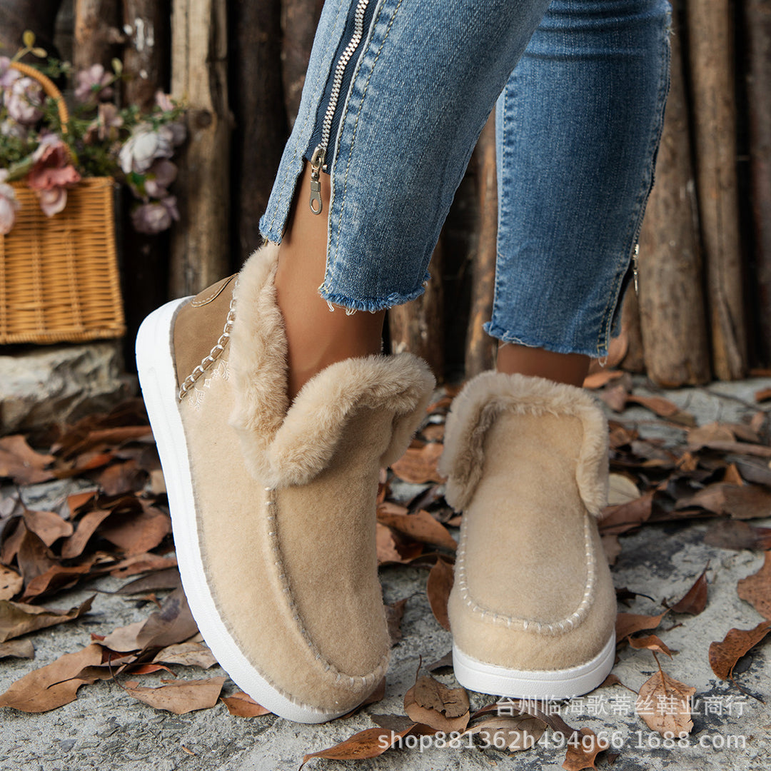Damen Gefütterte Kurzstiefel-Hausschuhe mit Faux-Fellkragen und rutschfester Gummisohle Drune