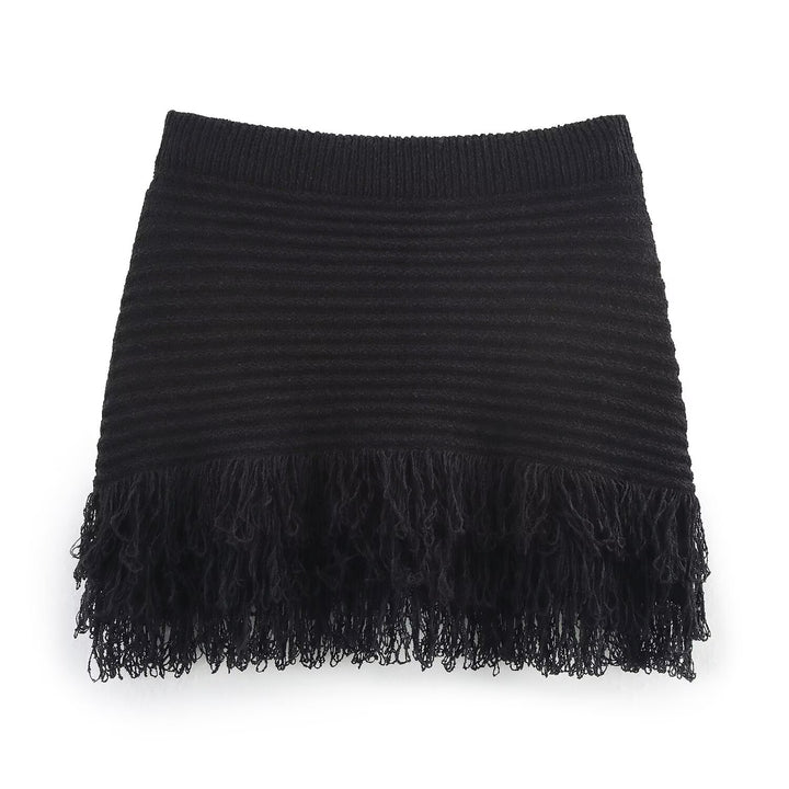 Damen Kurzarm-Strickjacke mit fransigem Saum und dekorativen Knöpfen Drune