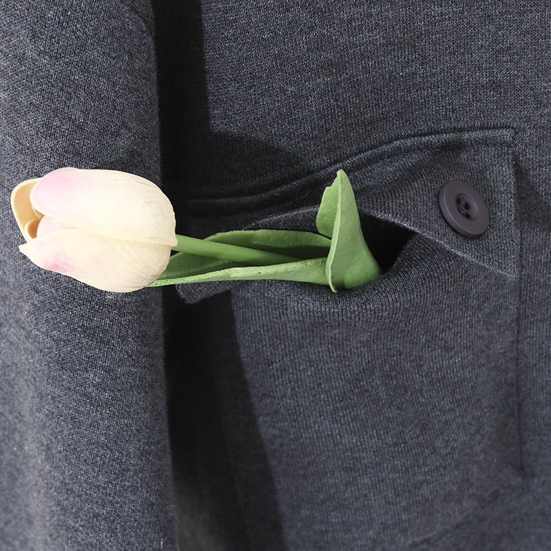 Damen Kurze strukturierte Strickjacke mit Stehkragen, Metallreißverschluss & Brusttaschen Drune
