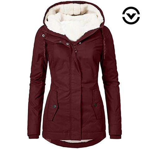 Damen Wasserabweisender Parka mit Teddyfutter, Kapuze und Taillierter Passform Drune