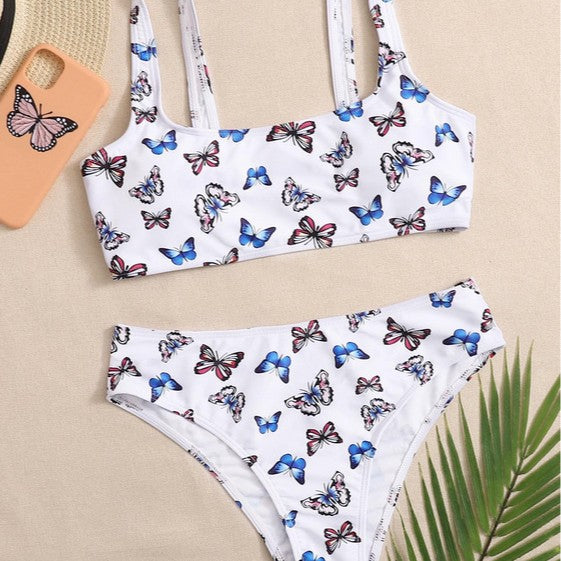 Damen Sportliches Bikini-Set mit verspieltem Schmetterlingsmuster Drune