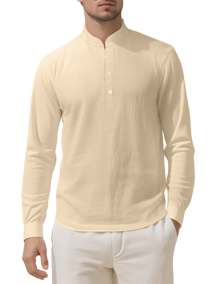 Herren Elegantes Langarmhemd mit Stehkragen und Knopfleiste Drune