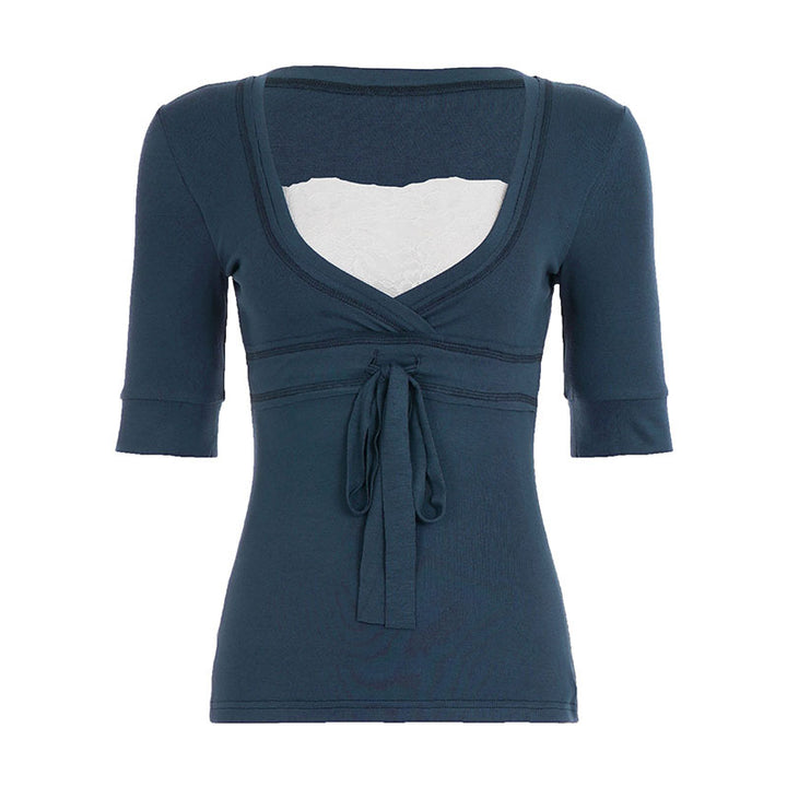 Damen Wickeloberteil mit eleganter Schleife und tiefem V-Ausschnitt Drune