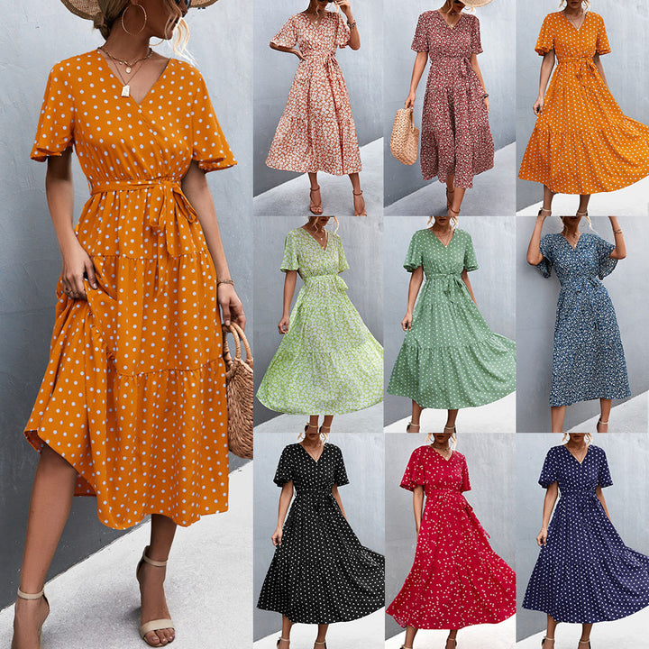 Damen Midikleid mit floralem Design und bindbarem Taillenband Drune