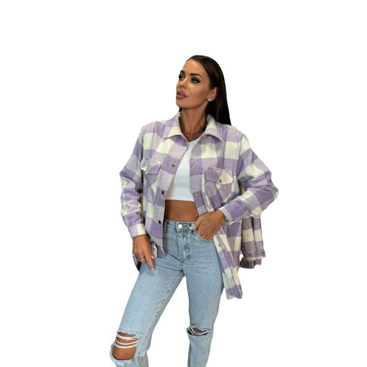Damen Flanelljacke im modischen Karomuster mit Knopfleisten und praktischen Taschen Drune