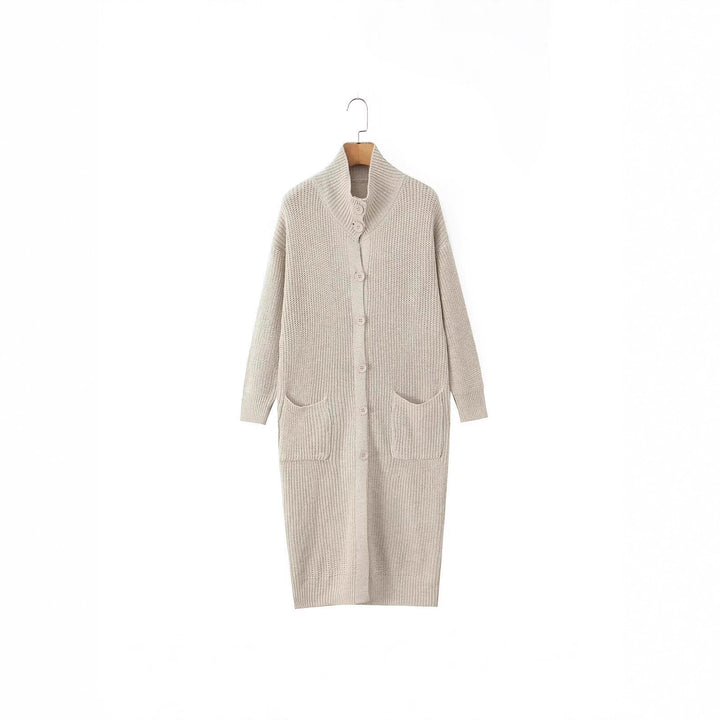 Damen Langer Grobstrick-Cardigan mit Schalkragen, Knopfleiste und aufgesetzten Taschen Drune