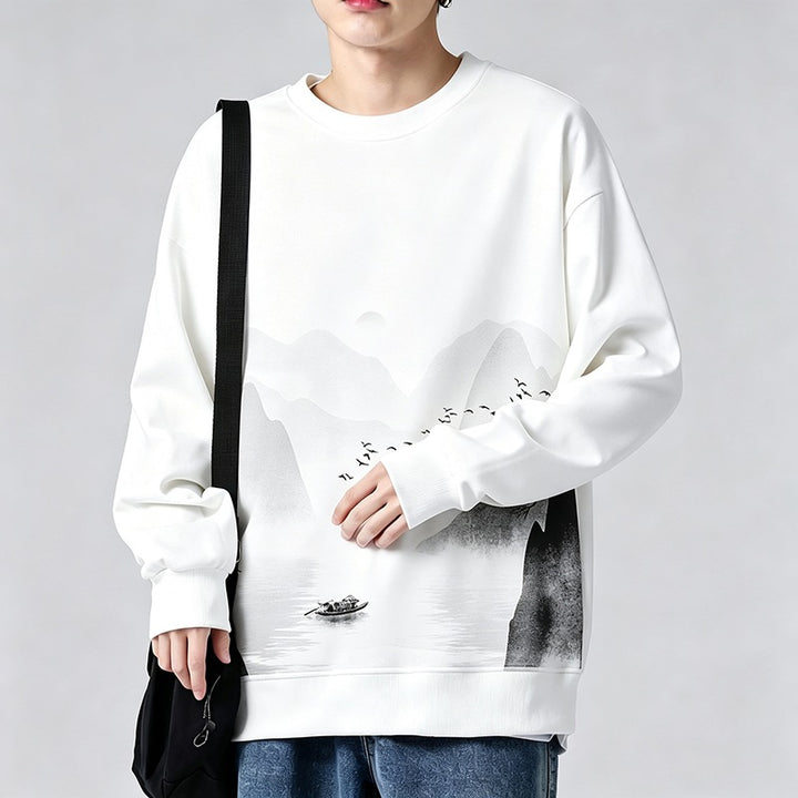 Unisex Oversize‑Sweatshirt mit Pinsel‑Print & geripptem Saum Drune