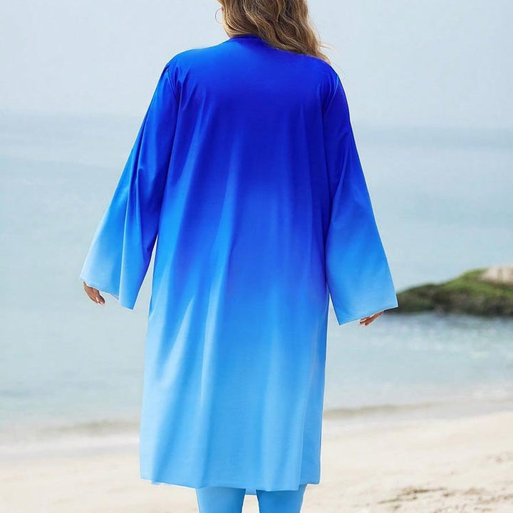 Damen cremiger Strandkleid mit langen Ärmeln und modischem Farbverlauf Drune