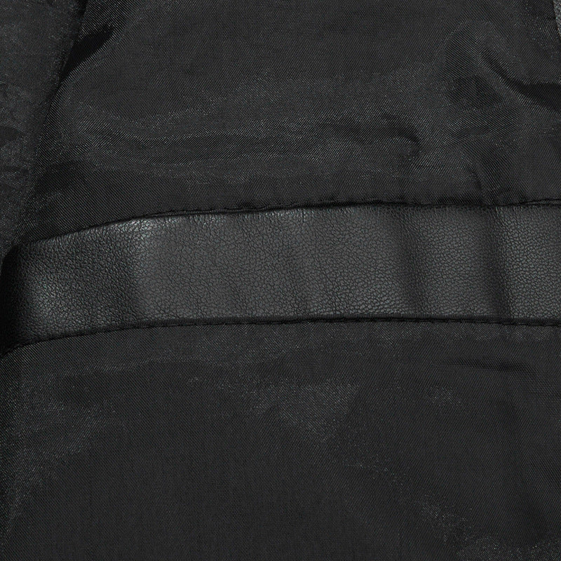 Herren Slim-Fit Kunstleder-Reißverschlussjacke mit Stehkragen und Nahtpaneelen Drune