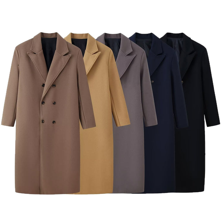 Herren Doppelreihiger Longcoat mit schmalem Revers und geradem Schnitt Drune