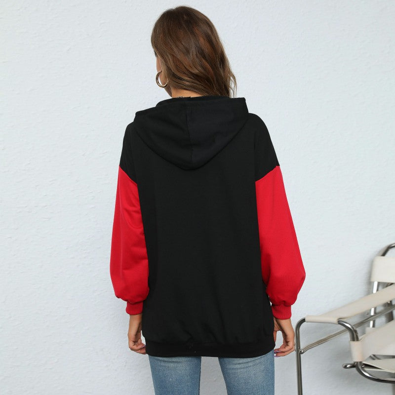 Damen Oversize Kapuzenpullover mit Blockingärmeln und Boston-Frontprint Drune