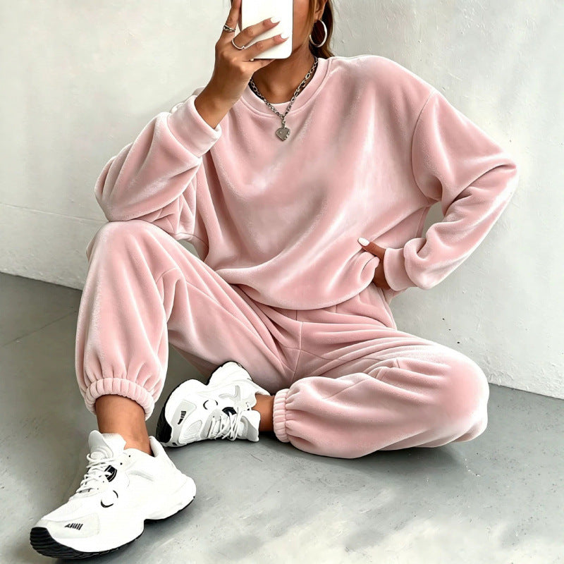 Damen Kuscheliges Velours-Lounge-Set mit Oversize-Sweatshirt und Joggerhose Drune