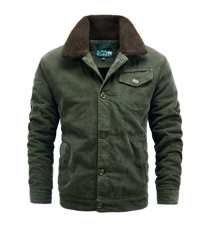 Herren Cord-Truckerjacke mit durchgehendem Sherpa‑Futter und Hemdkragen Drune