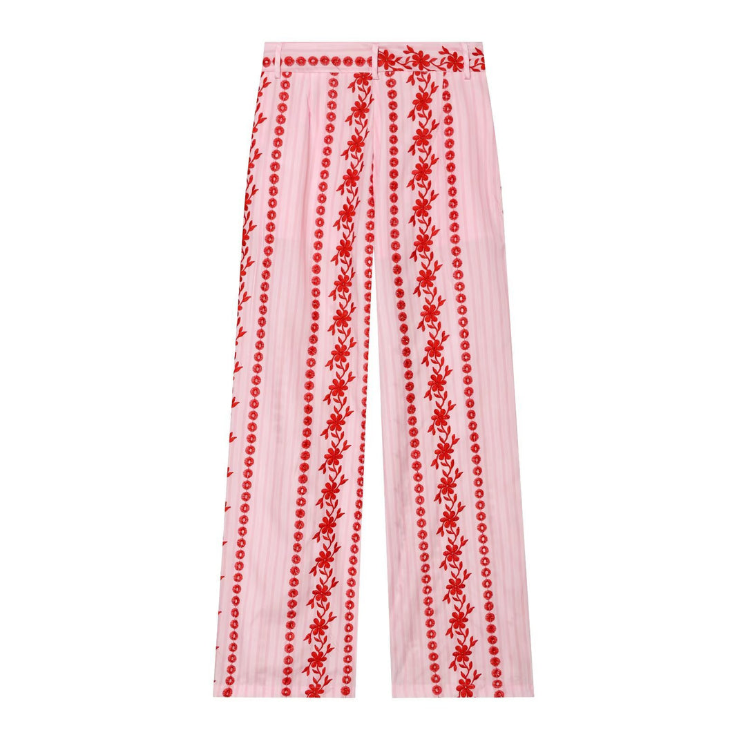Damen Hochtaillierte Palazzo-Hose mit floraler Stickerei Drune