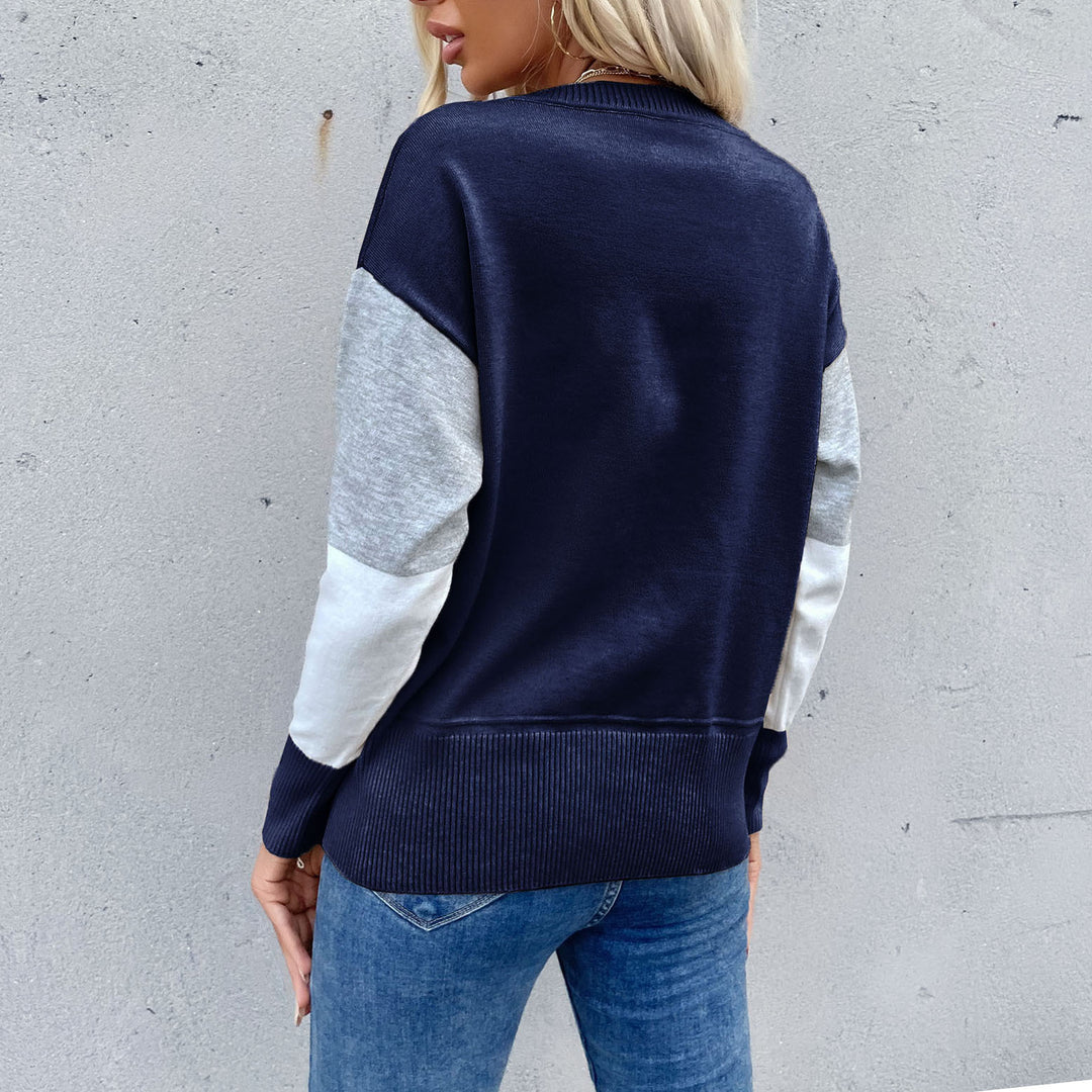 Damen Legerer Feinstrick-Pullover im Blockkaro mit geripptem Saum und lässiger Passform Drune