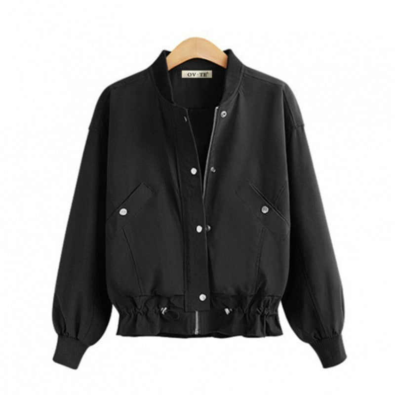 Damen Oversize Bomberjacke mit Tunnelzugbund, Druckknopfleiste und aufgesetzten Taschen Drune
