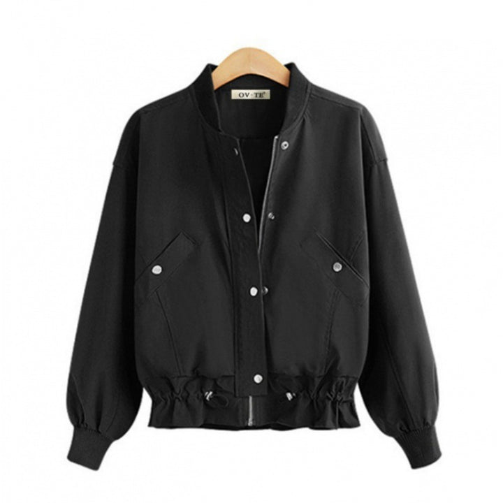 Damen Oversize Bomberjacke mit Tunnelzugbund, Druckknopfleiste und aufgesetzten Taschen Drune