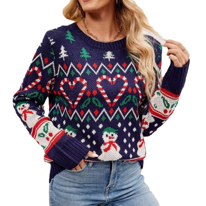 Damen hübscher Weihnachtspullover mit festlichem Design, großen Motiven und Rundhalsausschnitt Drune