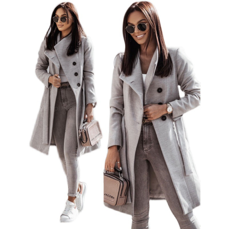 Damen Eleganter, taillierter Wintermantel mit tiefen Taschen und schickem Revers Drune