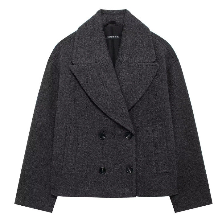 Damen 300+ Cropped doppeltreihiger Wollmix‑Blouson mit weitem Revers Drune