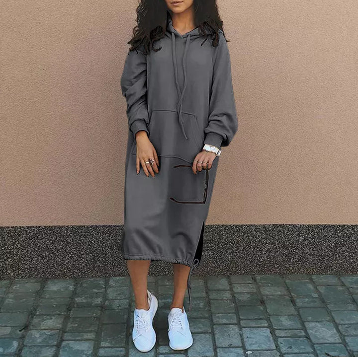 Damen Hoodie-Kleid mit seitlichen Eingrifftaschen und regulierbarem Saum Drune