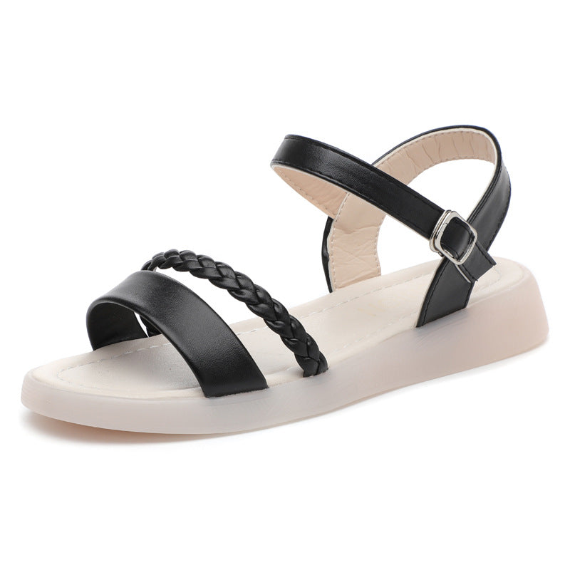 Damen Flache Sandalen mit geflochtenem Riemen und verstellbarem Fesselriemen Drune
