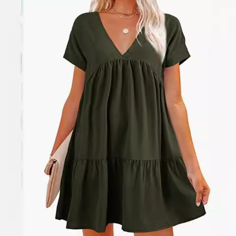 Damen V-Ausschnitt Kleid mit weit schwingendem Saum Drune