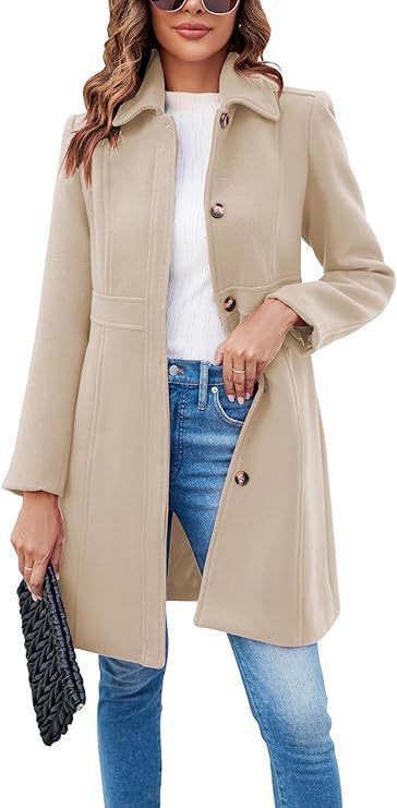 Damen klassischer Wollmantel mit modischem Schnitt und funktionalen Details Drune