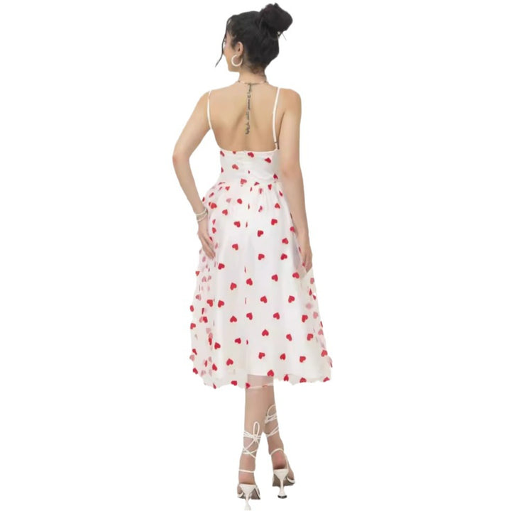 Damen romantisches A-Linien Kleid mit Herzmotiv und verstellbaren Trägern Drune