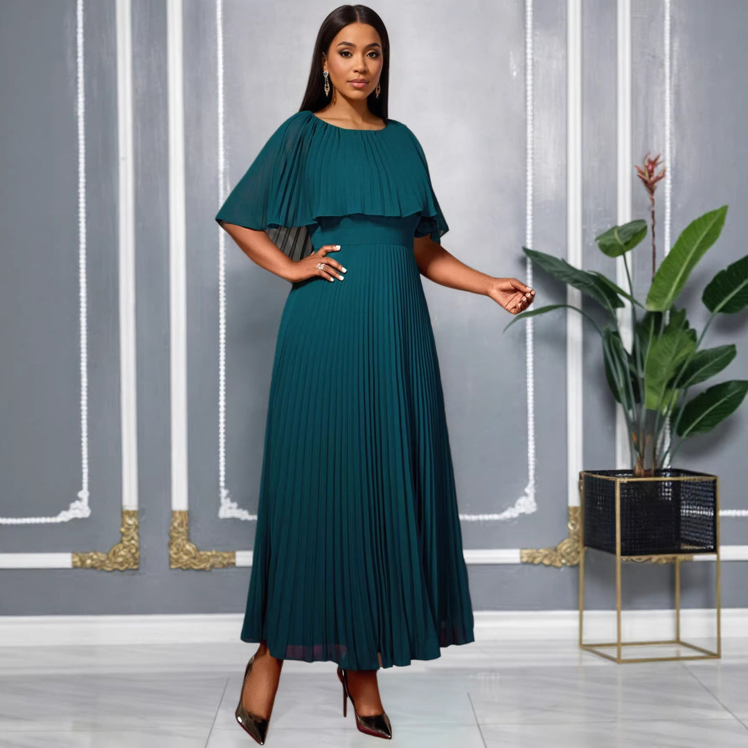 Damen Plissiertes Maxikleid mit eleganten Drapierungen Drune