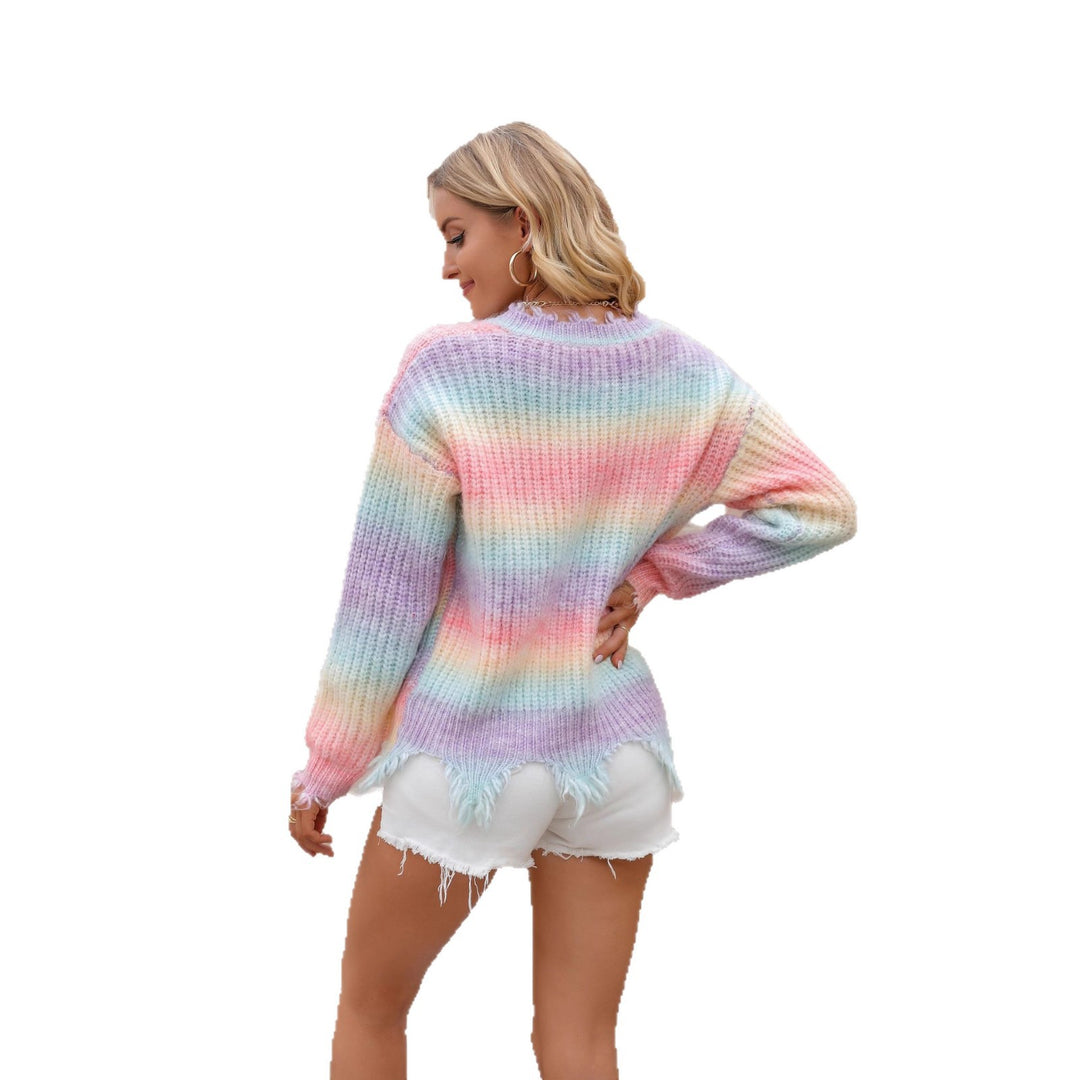 Damen lässiger Pullover mit trendigem Fransenabschluss und V-Ausschnitt Drune