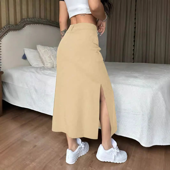 Damen Modischer Hochtaillenrock mit praktischen Taschen und verstellbarem Kordelzug Drune