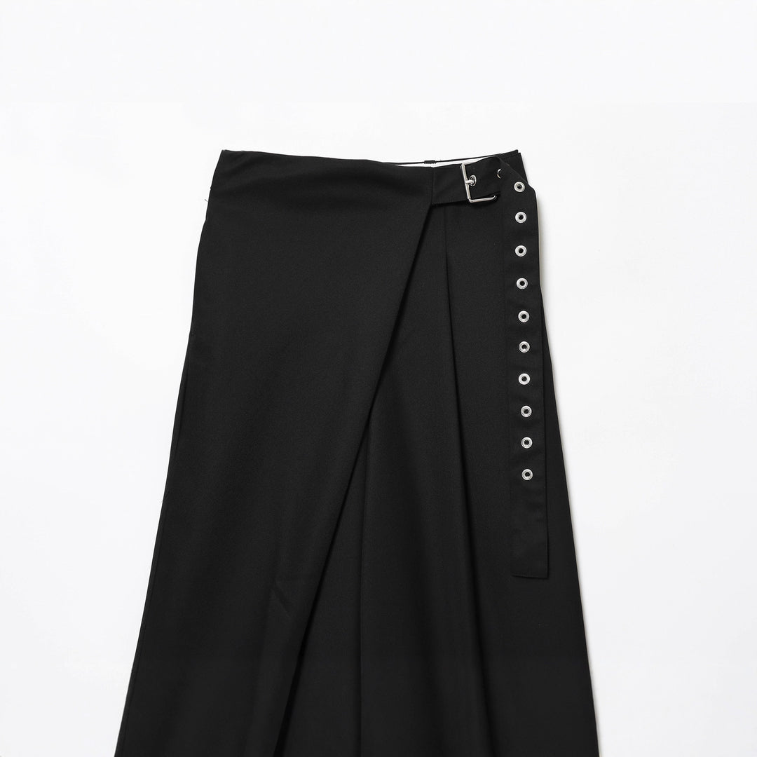 Damen nan Wickelhose mit weitem Bein, Zierösen-Bund und drapiertem Überlappungsrock-Detail Drune