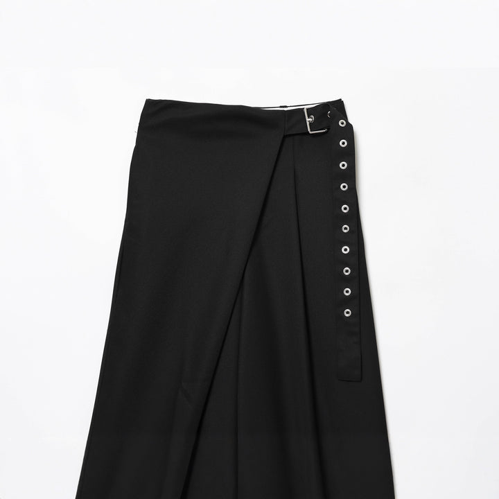 Damen nan Wickelhose mit weitem Bein, Zierösen-Bund und drapiertem Überlappungsrock-Detail Drune