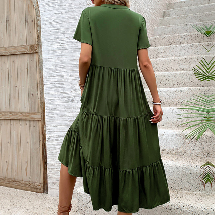 Damen Maxikleid mit Knopfleiste und voluminösem Rock Drune