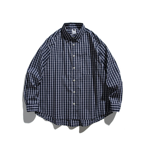Herren Oversize-Kariertes Hemd mit durchgehender Knopfleiste, Brusttasche und gerundetem Saum Drune