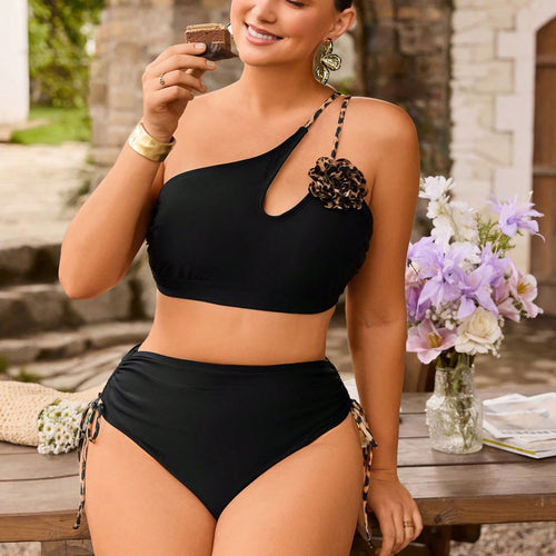 Damen Einseitiger Bikini mit dekorativem Blumendetail Drune