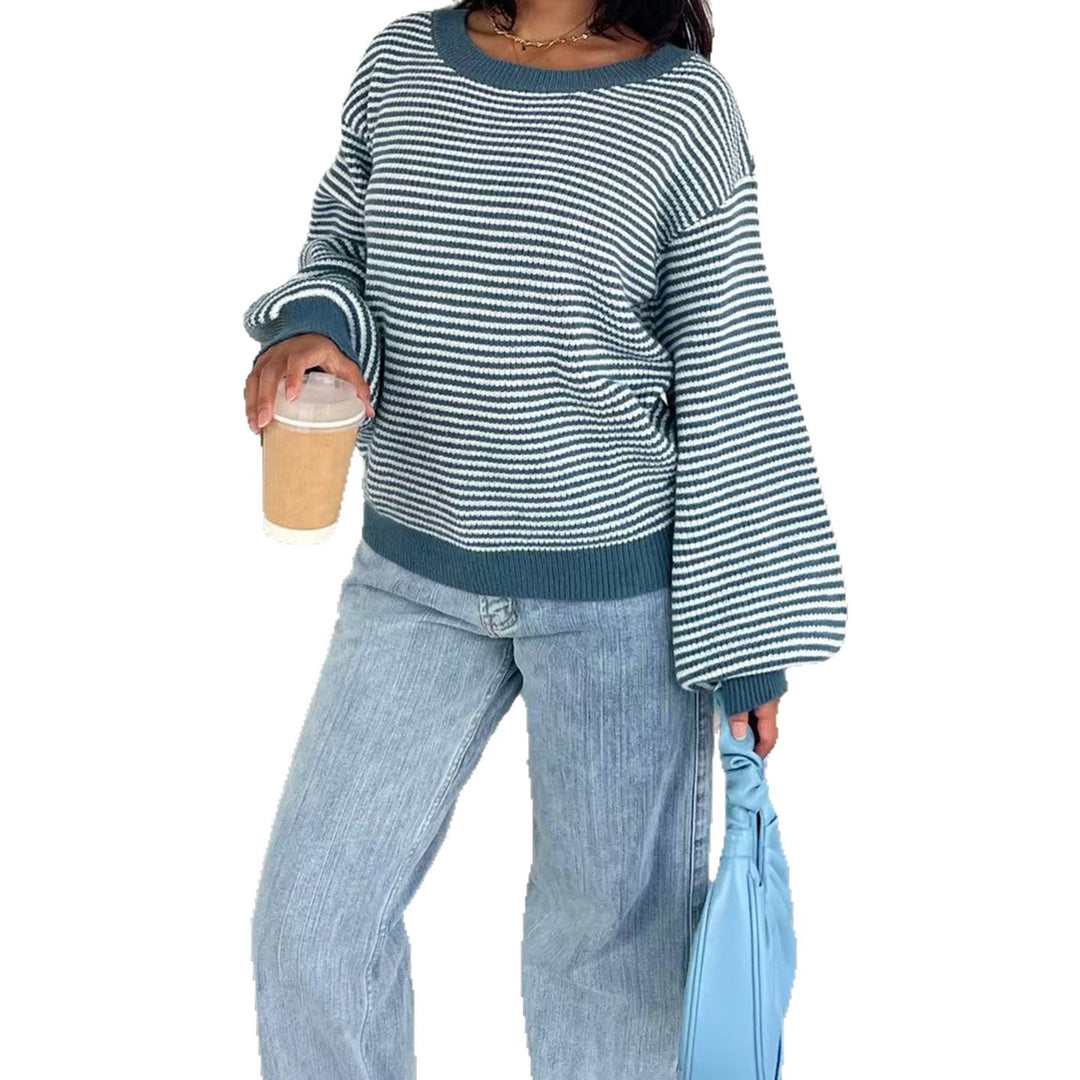 Damen Feinstrick-Pullover mit weitem U-Boot-Ausschnitt, ausgestellten Ärmeln und Intarsia-Blütenmotiv Drune