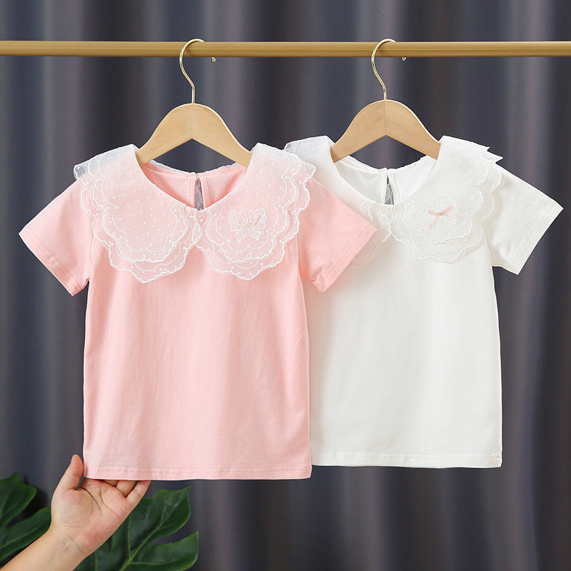 Mädchen T-Shirt mit elegantem Spitzeneinsatz und großem Kragen Drune