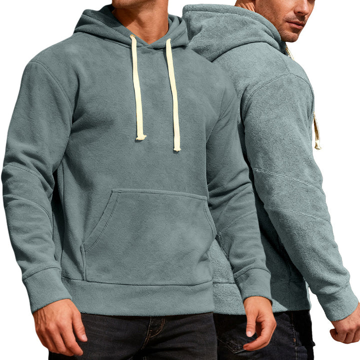 Herren nan samtweicher Kapuzenpullover mit Nahtdetails, Kängurutasche und Kontrastkordel Drune