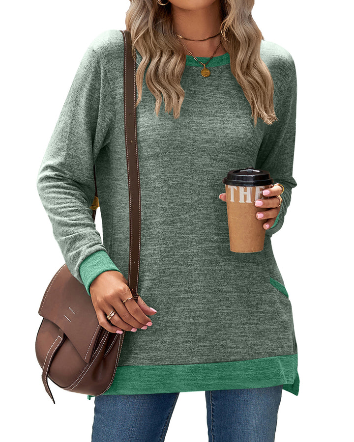 Damen Langarmshirt mit Kontrastdetails und Seitentaschen Drune