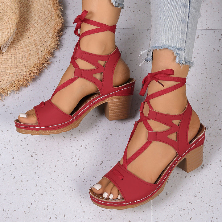 Damen komfortable Schnürsandalen mit verstellbarem Riemendesign Drune