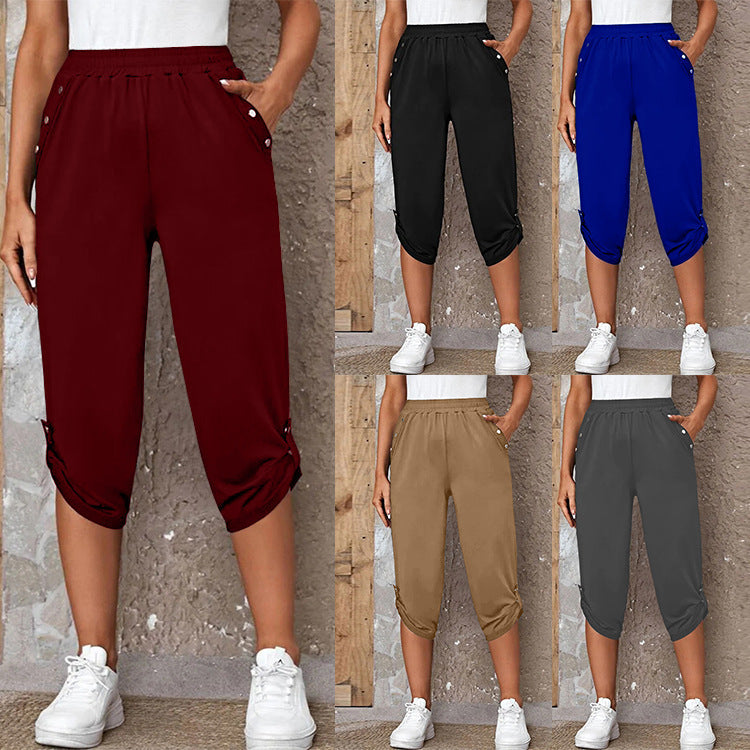 Damen sportliche Freizeithose mit elastischem Bund und praktischen Seitentaschen Drune