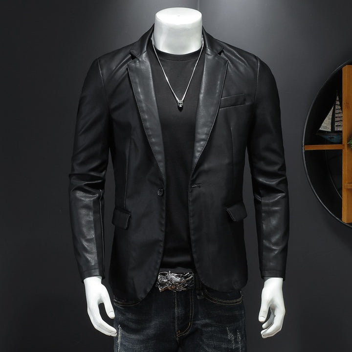Herren Lederblazer im Slim-Fit mit Reverskragen und kontrastierenden Ledereinsätzen Drune
