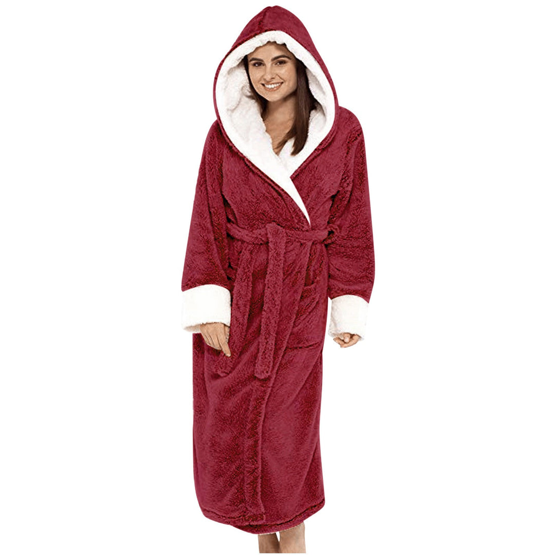 Damen Kuscheliger Fleece-Morgenmantel mit Kapuze und Gürtel Drune